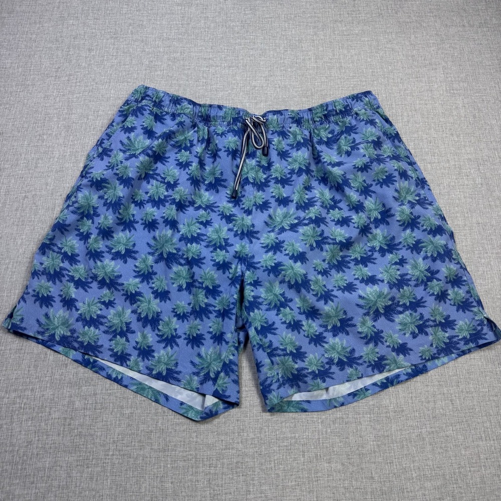Peter Millar Seaside Swim Trunks Shorts Mens 2XL Blue Palm Tree Lined Drawstring